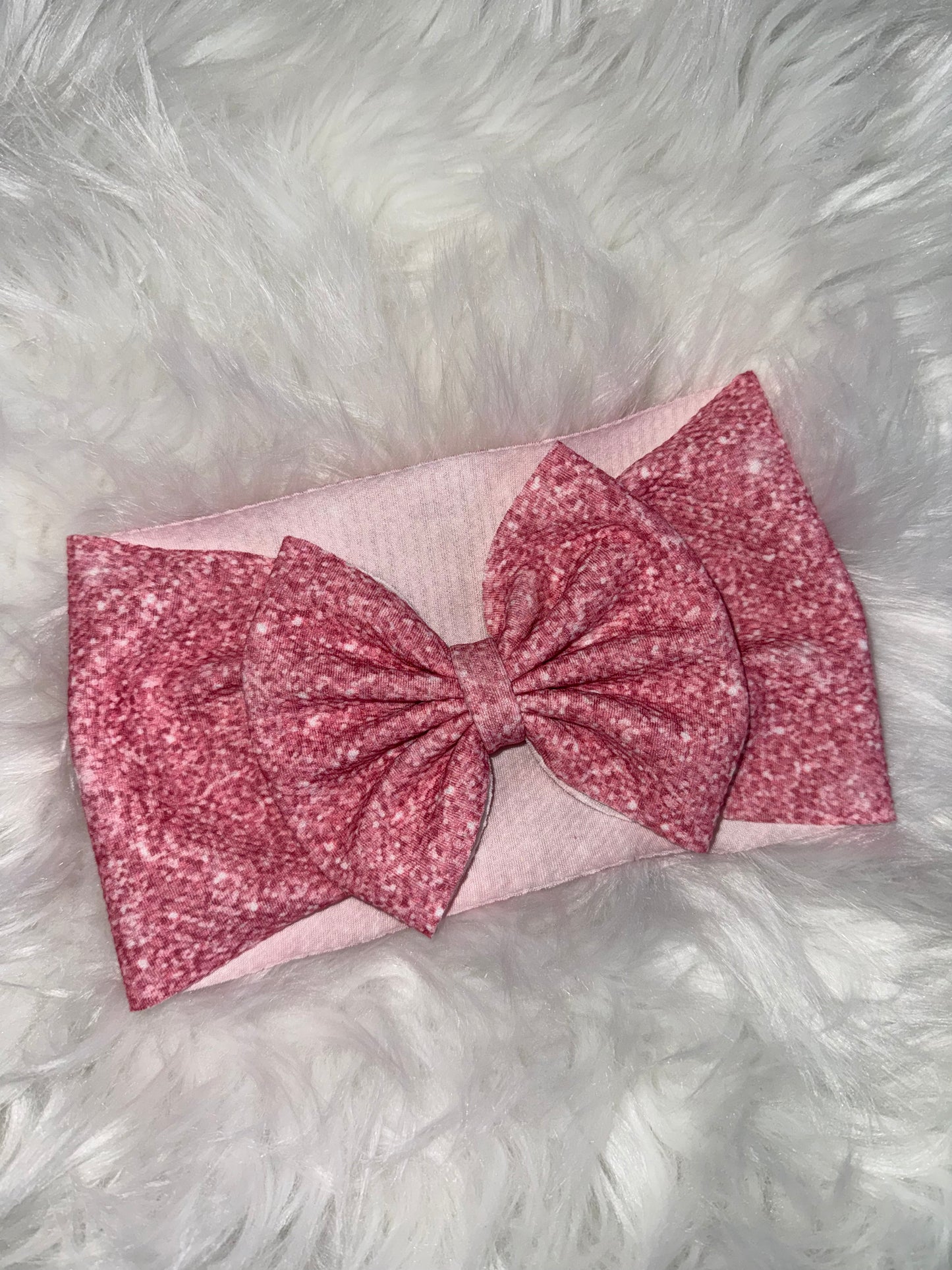5" Bow Headwrap: Pink Faux Glitter